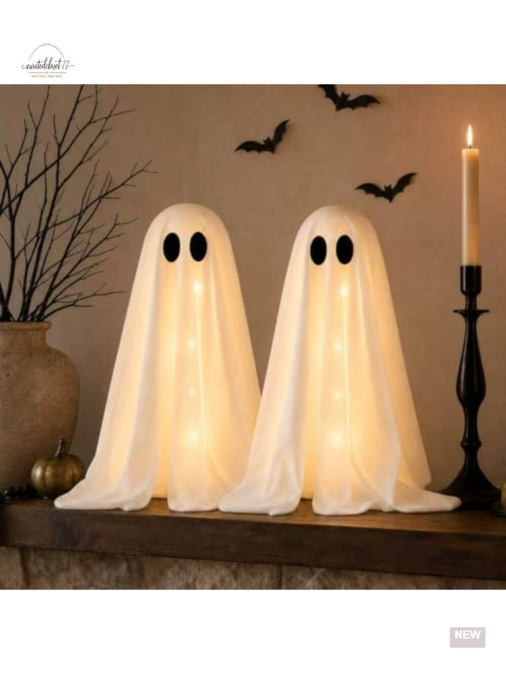 Set of 2 Light Up Ghost Halloween Decorations